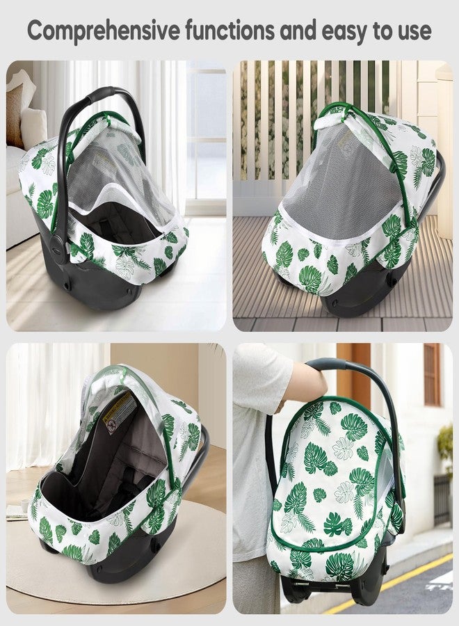mamatepe Baby Car Seat Cover, 2-in-1 Breathable Carseat Shade Protection & Mosquito Net, Dustproof Privacy Lightweight Canopy Covers for Infant Unisex, Mosquito net for Spring & Summer - Green - Image 3